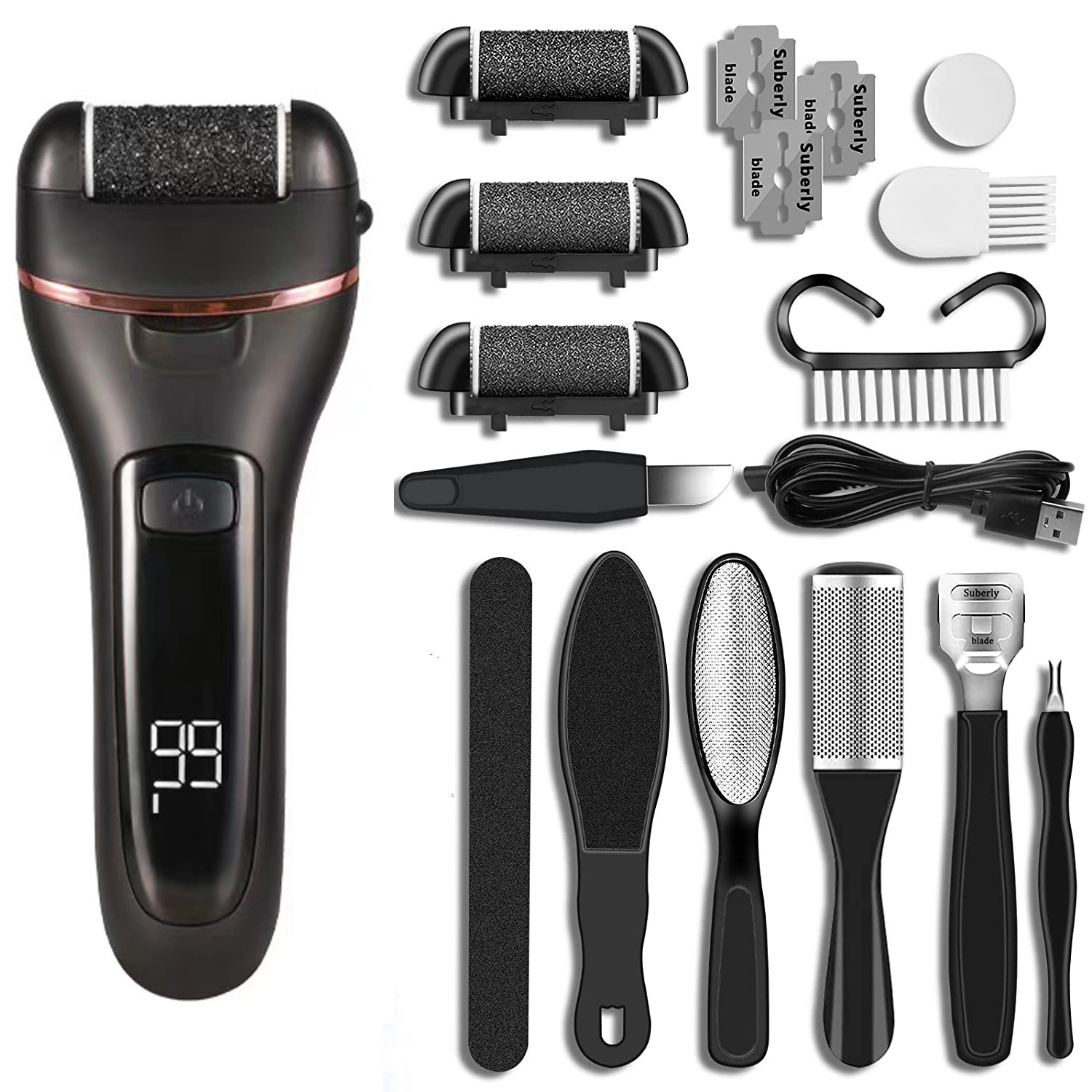 New electric foot scrubbing device, digital display rechargeable pedicure device, water-washable automatic removal of dead skin and calluses, household use