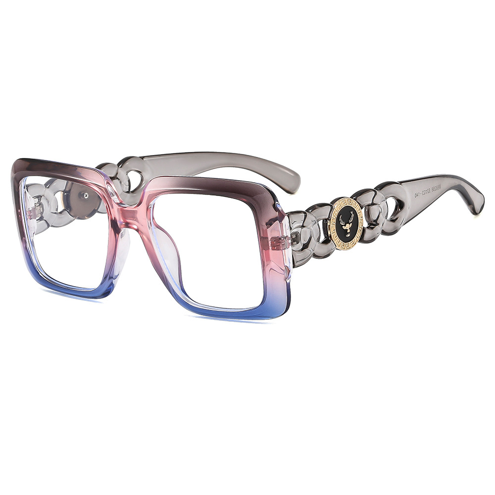Large-frame square chain hollowed-out leg flat vision glasses for men and women, personalized and fashionable anti-blue light academic glasses, can be paired with myopia glasses details Picture