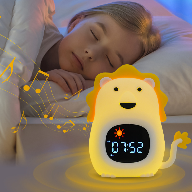 The new Sun Moon Lion smart alarm clock with white noise awakens the electronic clock and the bedside cartoon LED night light full figure