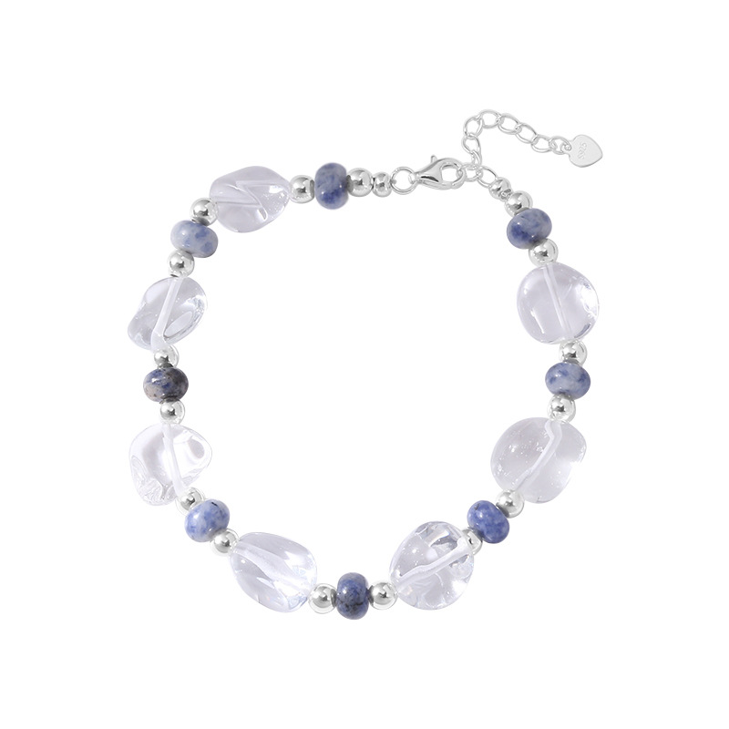 925 sterling silver irregular crystal spotted silver bead bracelet for women, simple handcrafted design, versatile beaded bracelet B3238 Item Picture
