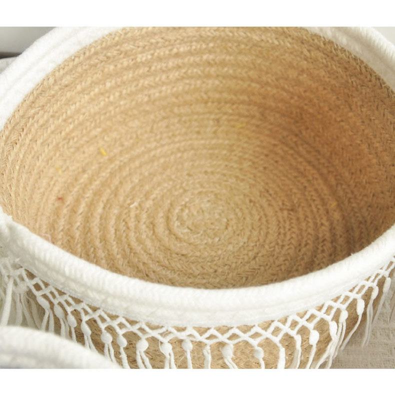 Tassel Cotton Rope Basket Hand-Woven Storage Basket Japanese Multi-Functional Sundry Storage Basket 1306 details Picture