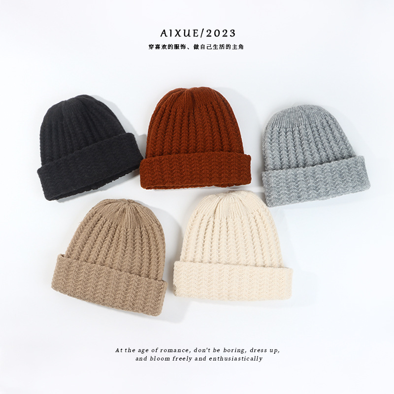 23 new hat women's acrylic knitted hat foreign trade hat Europe and the United States autumn and winter imitation cashmere solid color knitted woolen hat thumbnail