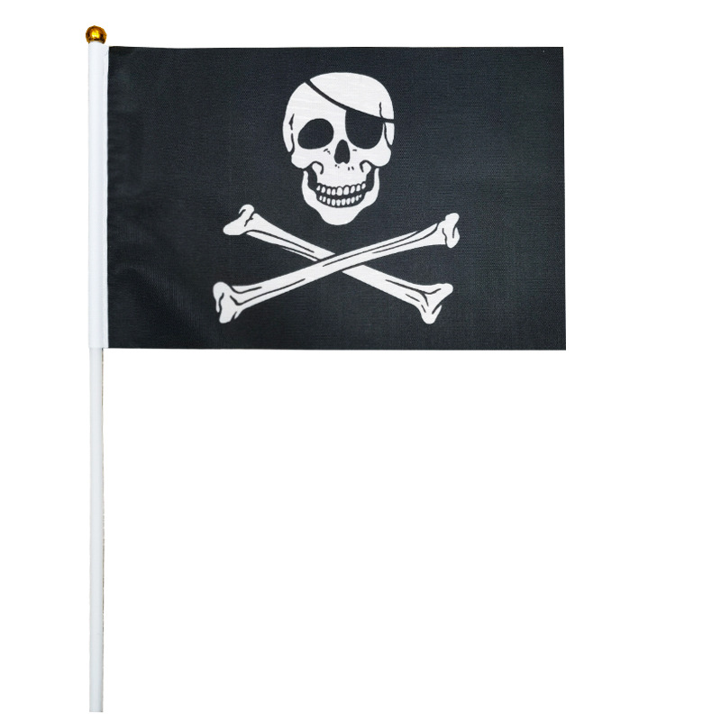 跨境供应14*21cm万圣节装饰旗 骷髅 海盗手摇旗