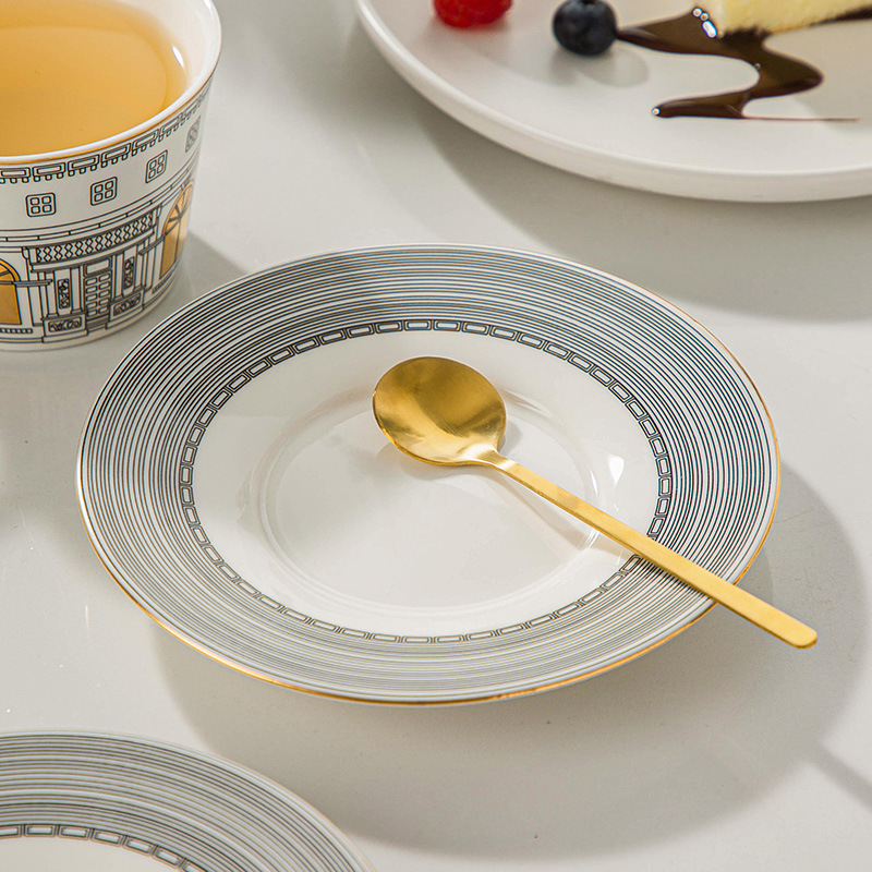 Ceramic coffee cup set, European-style small luxury, high appearance level, French gilded INS afternoon tea cups and saucers, architectural cups and saucers Specification image