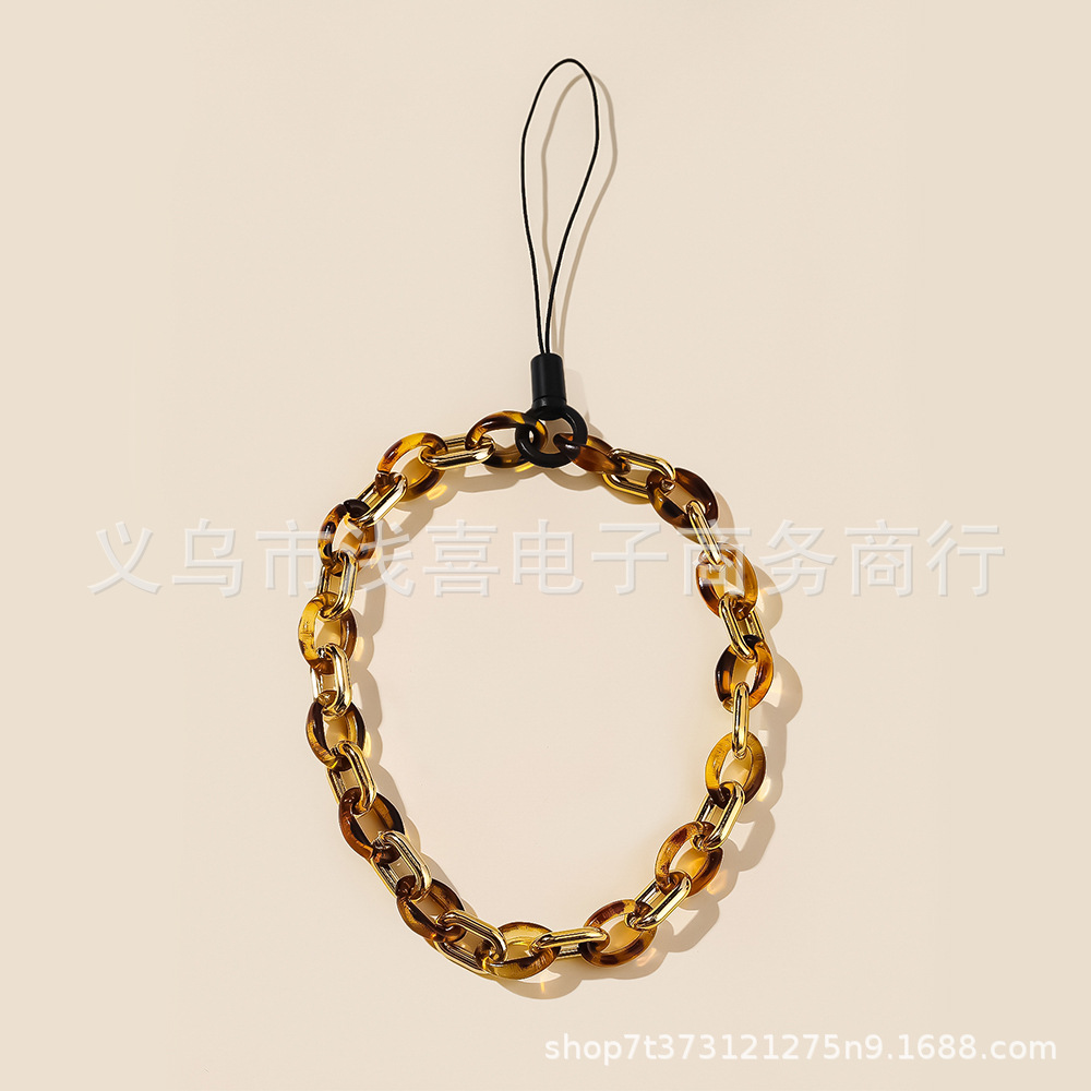 Europa y américa ins color cadena del teléfono cadena de acrílico caso del teléfono colgante enchapado anillo de muñeca hebilla cordón del teléfono para mujeres Specification image