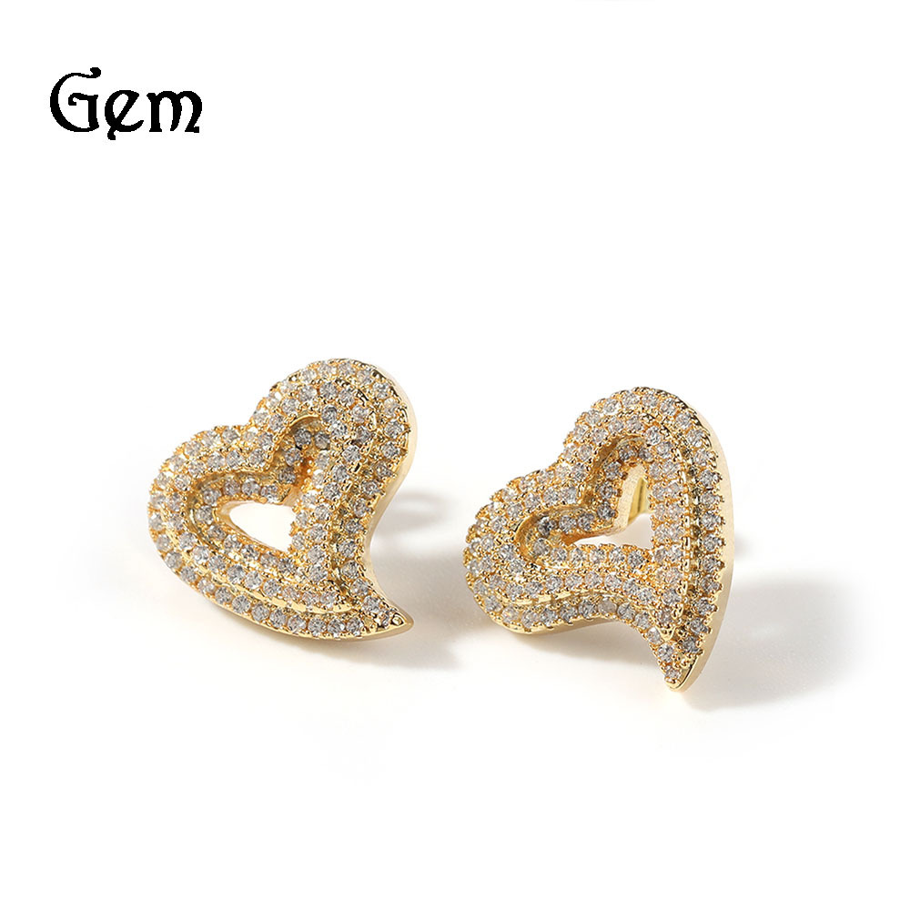 Zircon hollowed-out heart-shaped stud earrings, European and American retro light luxury fashion hip-hop stud earrings, exaggerated personality, ins earrings wholesale details Picture
