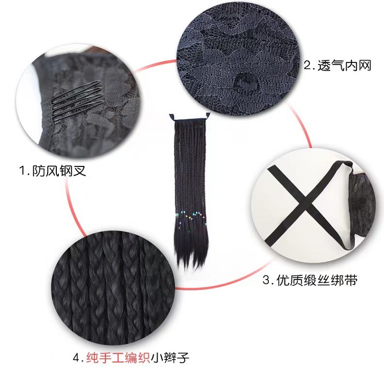 Wig, female ponytail, hip-hop dreadlocks, hand-knitted braids, ponytail wig, realistic hair, natural tied ponytail Application Scenario
