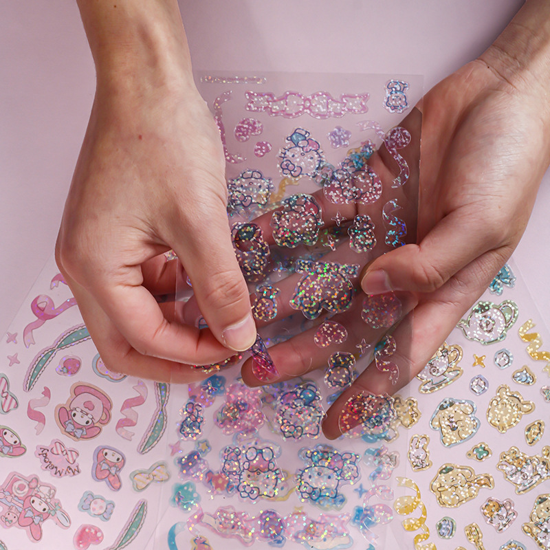 国产pvc镭射贴纸闪光DIY相片照片手账卡通追星饰贴双层透镭射贴纸详情图3