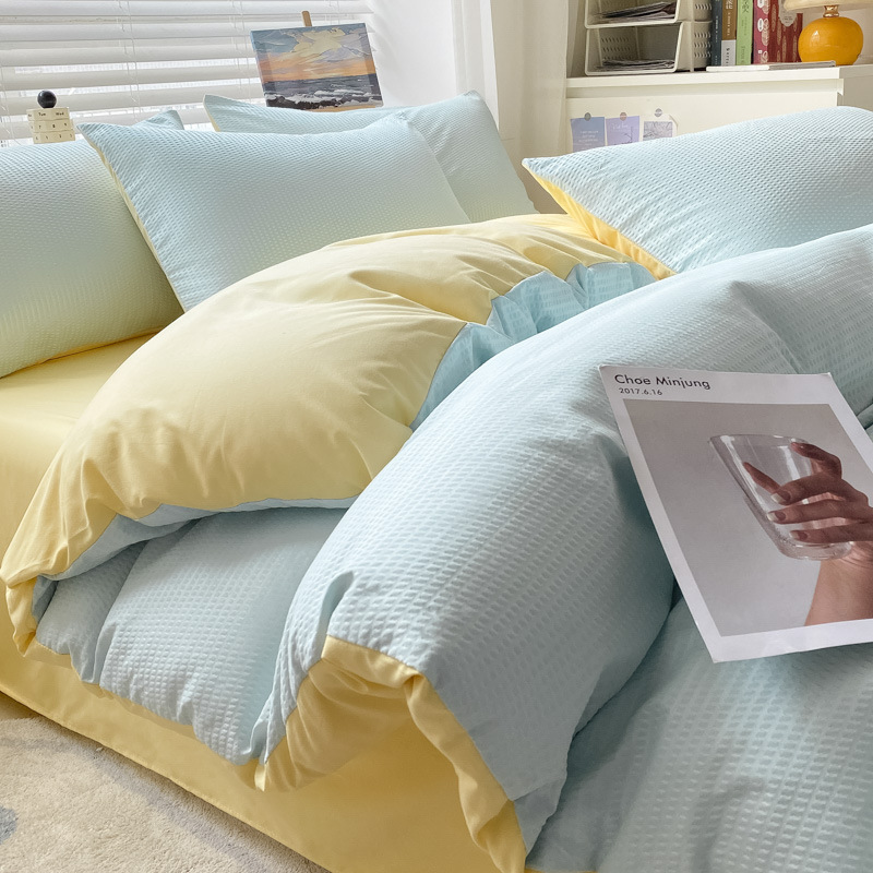 Four-piece bed set of solid color brushed bed sheets, quilt covers and quilt covers, three-piece dormitory set, Nantong home textile bedding wholesale Specification image