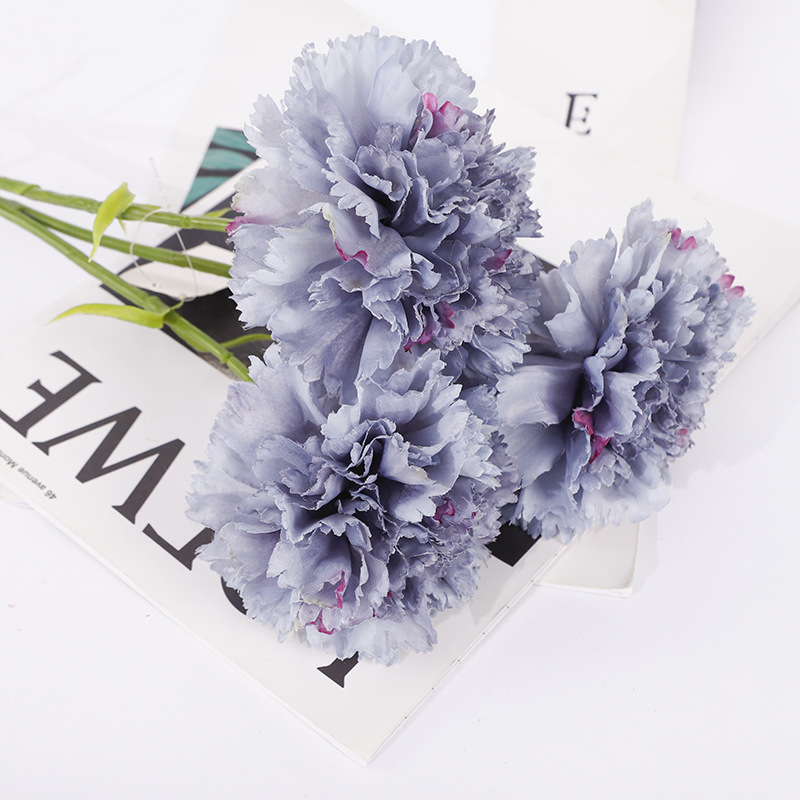 Factory direct sales of 3-branch artificial high-branch carnations, artificial flowers, wedding background walls, home living room decorative flowers Item Picture