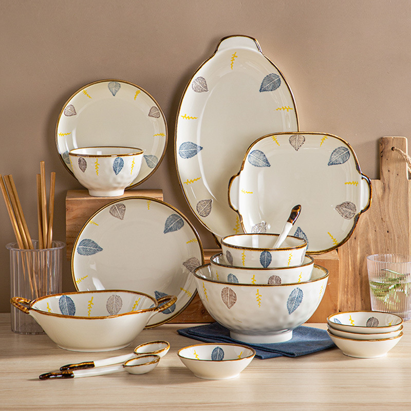 日式复古餐具碗碟套装家用陶瓷创意盘子轻奢高颜值碗盘餐具批发图