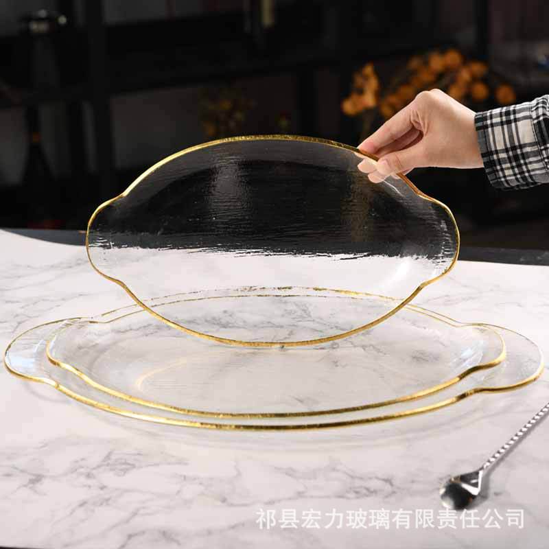 European Double Ear Dish Glass Fish Plate Household Steamed Fish Plate Glass Fruit Plate Hotel Plate Manufacturers Direct Supply