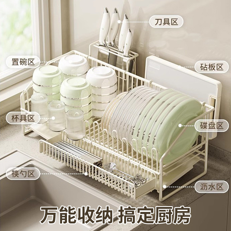 Kitchen draining dish rack, kitchen sink countertop, draining basket for chopsticks and bowls, storage rack, bowl rack, storage rack for tableware and dishes details Picture