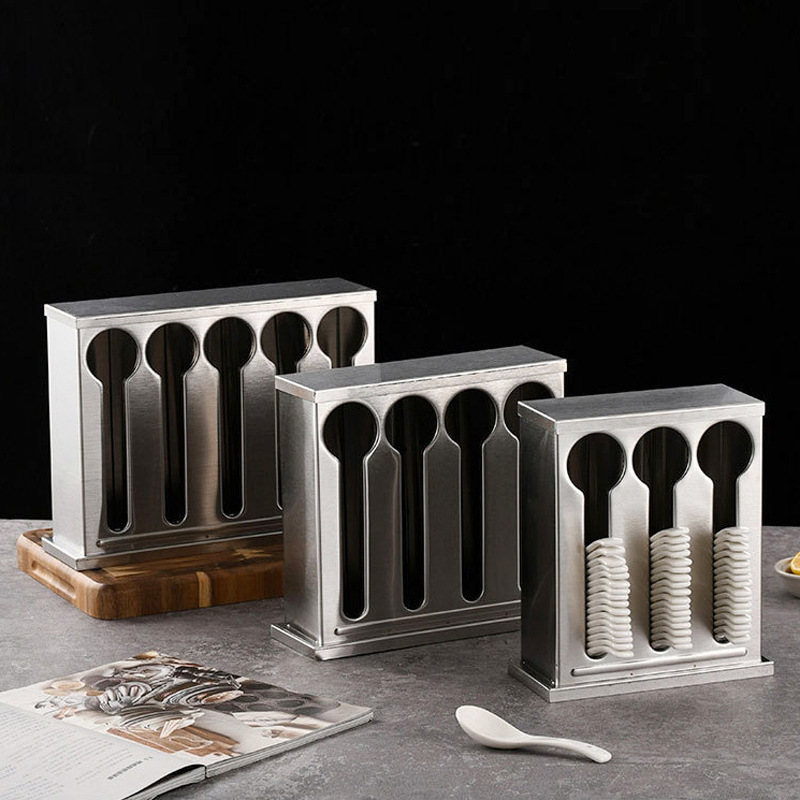 Square stainless steel spoon storage box with lid, canteen, fast food restaurant, chopsticks and soup spoon storage cylinder, storage rack details Picture