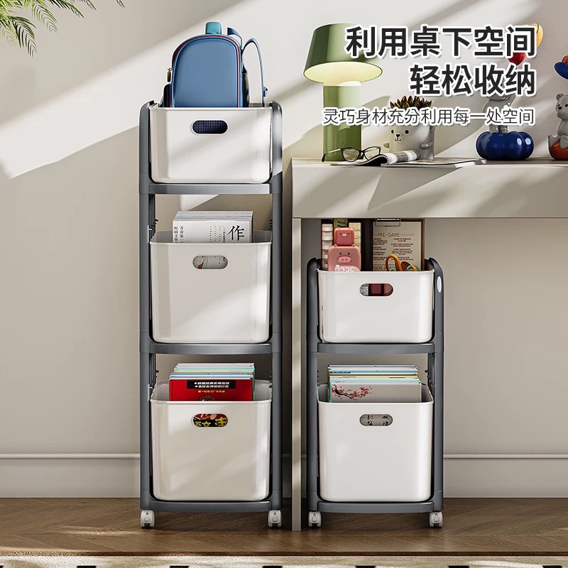 Schoolbag storage shelf Movable trolley multi-layer plastic storage artifact household general storage shelf bookshelf arrangement Application Scenario