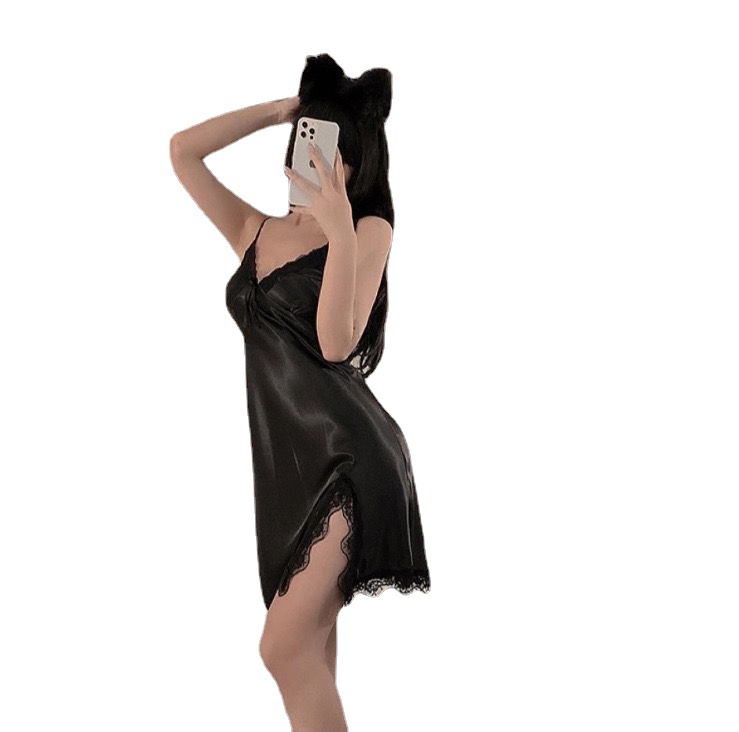 Spring and Summer new private lace sexy pajamas, women's satin chiffon halter nightwear, hot and seductive home wear, pure desire Item Picture