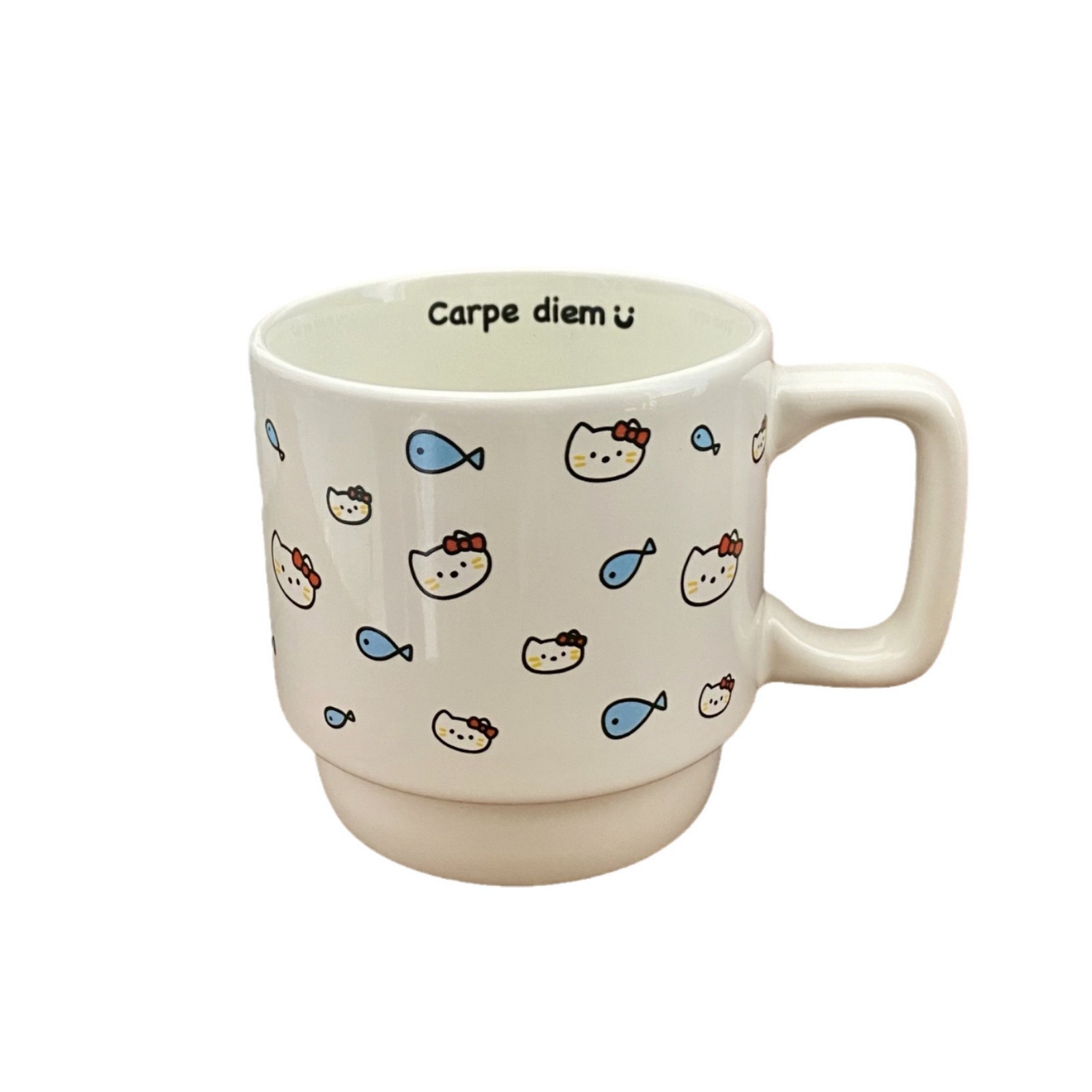 Original cartoon cute ceramic mug for cats eating fish, coffee cup as a gift, water cup Item Picture