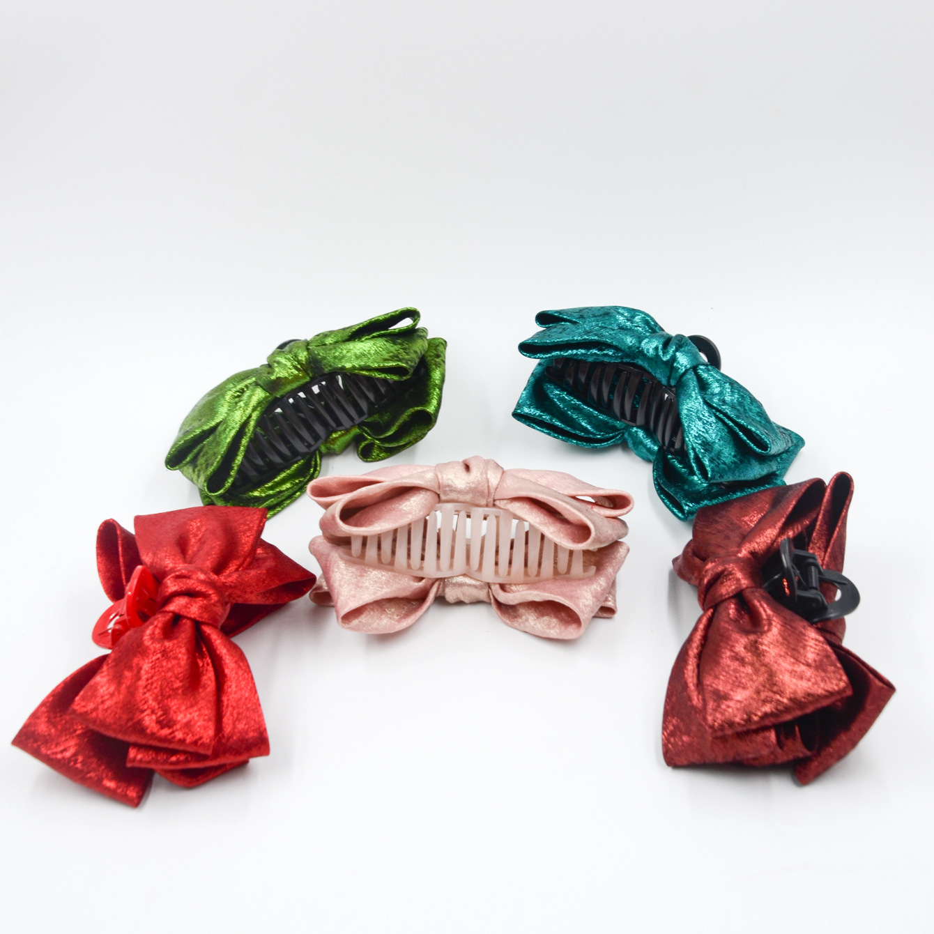 Qiwei Accessories' exclusive cross-border new satin large bow double-sided grab hair accessory, bright-colored princess hair clip details Picture
