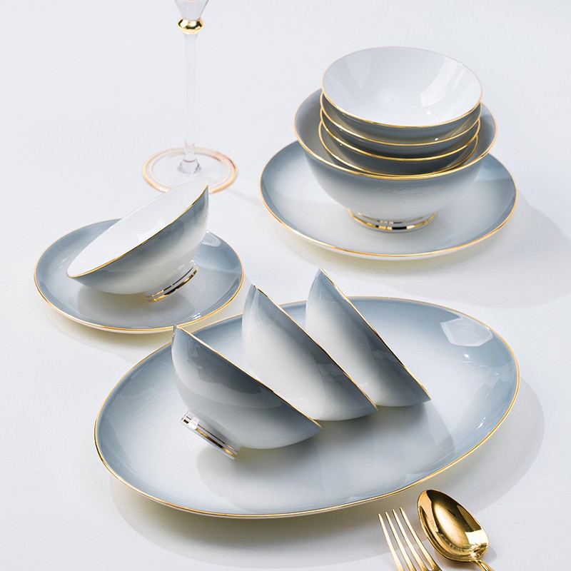 Dish Household Light Luxury Gifts Individual Rice Bowl Jingdezhen Ceramic Bone China Tableware Bowl Dish Dish Chopsticks Combination Wholesale