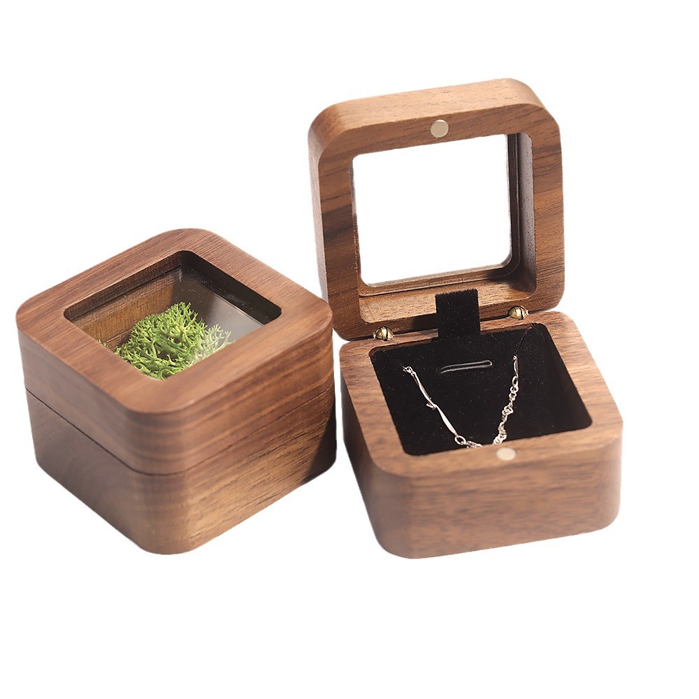 55 Small necklace pendant, jewelry packaging, storage gift box, window pendant, women's seaweed inner lining small wooden box pendant Item Picture