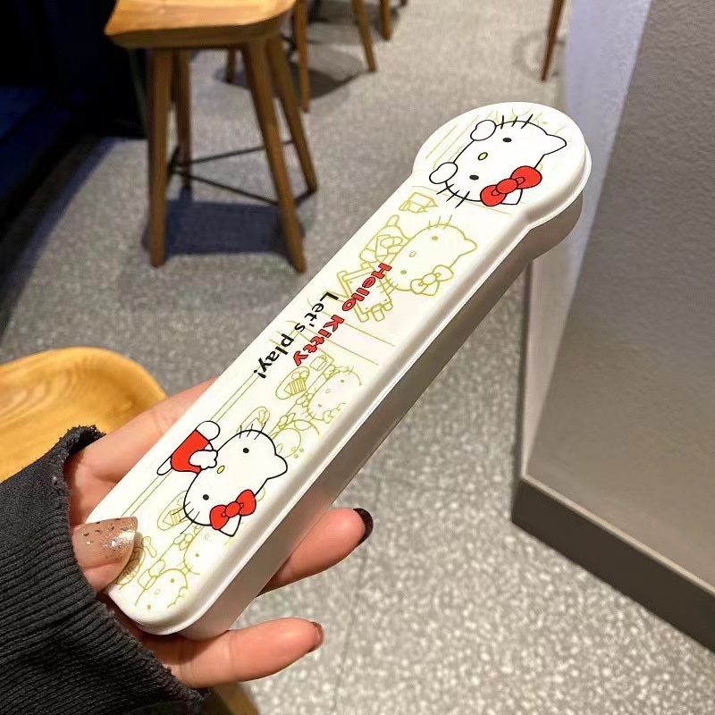 Cute High Appearance Level Chopsticks Spoon Set Office Workers With Meals Students Portable Travel Out Three-Piece Tableware Set Specification drawing