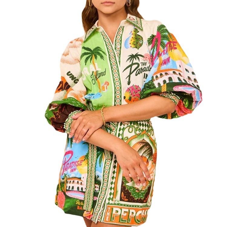 In 2024, the new AliExpress independent station for cross-border shopping between Europe and America offers a casual and fashionable printed shirt, cardigan, and a versatile and elegant dress Item Picture