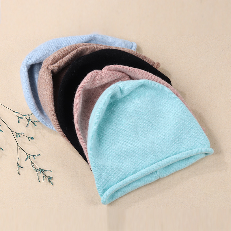 Warm hat autumn and winter warm ear protection new casual rolled-up head hat rabbit wool hat wool knitted hat Specification drawing