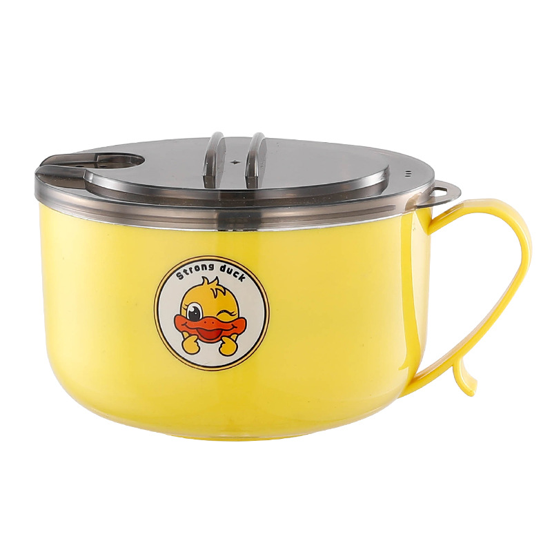 A free shipping instant noodle bowl made of 304 stainless steel with a lid, a large instant noodle bowl, a portable lunch box for student dormitories Item Picture