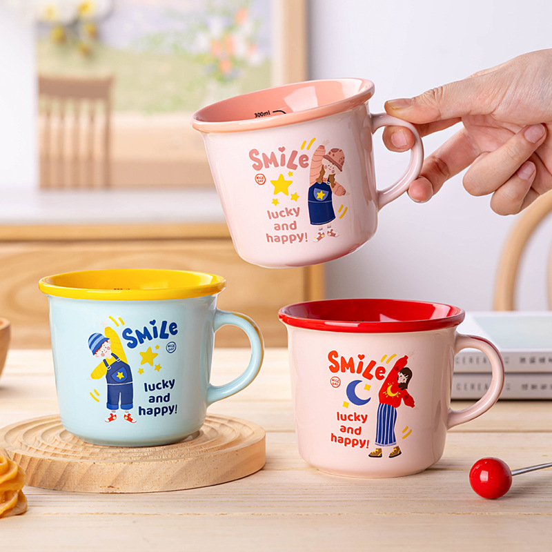 陶瓷早餐杯家用马克杯牛奶杯情侣杯红网可爱高颜值马卡龙水杯定制