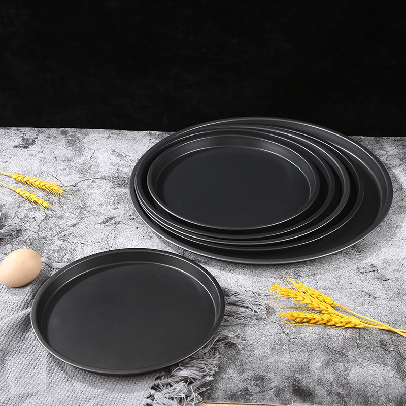 Non-Stick Baking Sheet Pizza Pan Black Carbon Steel Baking Sheet Pizza Mold Baking Tools Household Commercial Round Tray details Picture