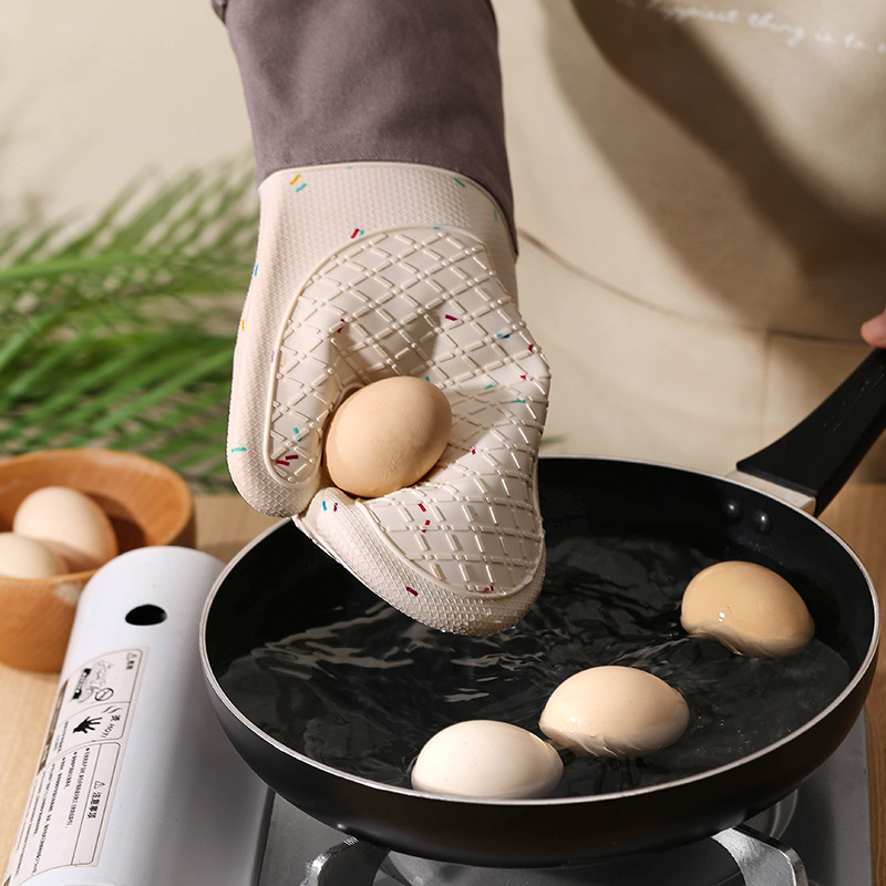 Add Cotton Silicone Gloves Microwave Oven Hot Gloves Household Kitchen Silicone Heat Insulation Gloves Baking Tools Wholesale Specification drawing