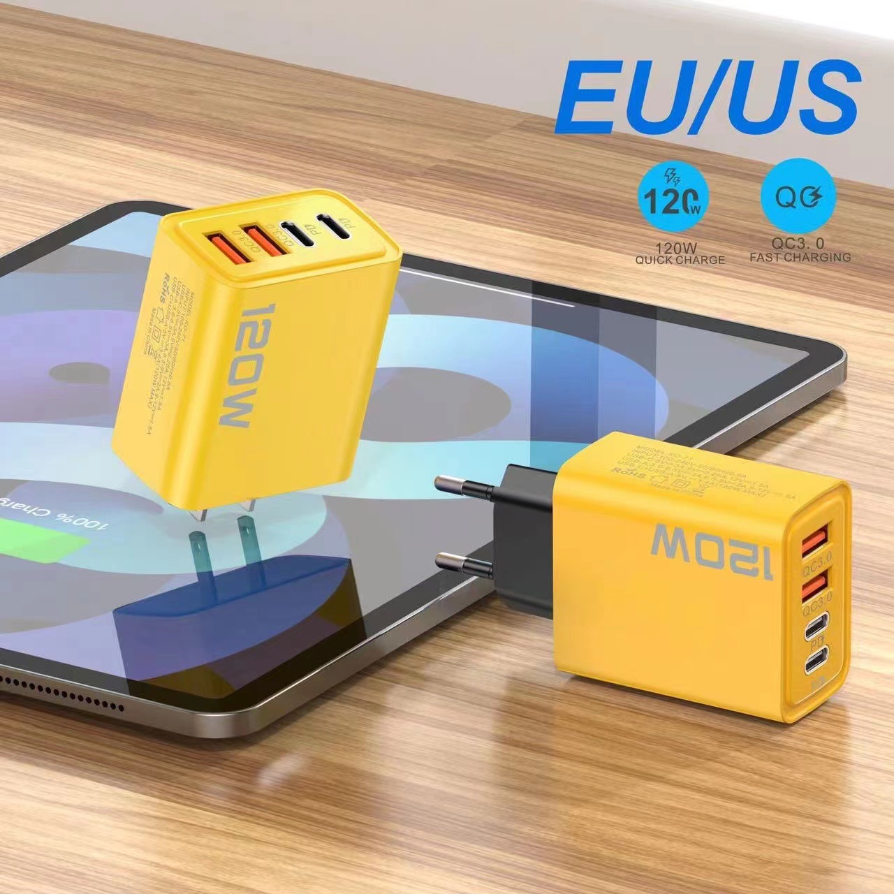 120W fast charging charger with dual USB+ dual Type-C multi-port PD fast charging, US and European standard charging heads in stock for wholesale details Picture