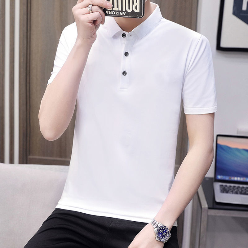 Short-sleeved men's T-shirt, 2021 summer new solid-color lapel POLO shirt, trendy pure cotton men's upper garment Specification image