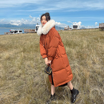 Women's Winter 2022 Korean version of loose hooded down padded padded jacket with fur collar medium length padded padded jacket