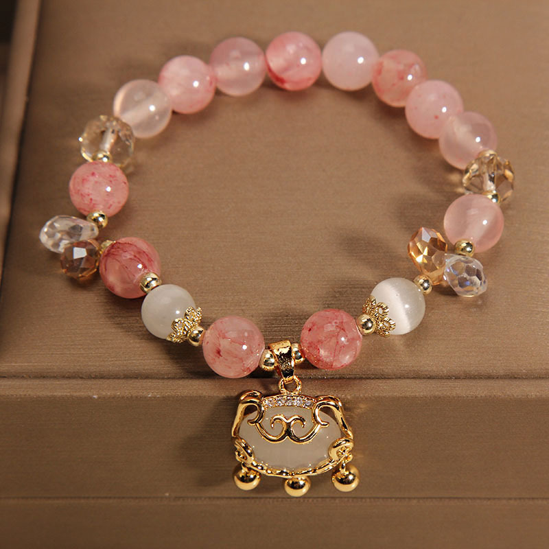 Versión coreana pequeño fresco y colorido fresa cristal pulsera mujeres ins nicho luz de lujo micro con circonitas lazo pulsera pulsera de cristal cristal pulsera de alta sensibilidad Item Picture