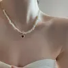 French red heart-shaped pearl necklace with a sweet atmosphere, Hepburn style retro double-layer freshwater pearl jewelry for women details Picture