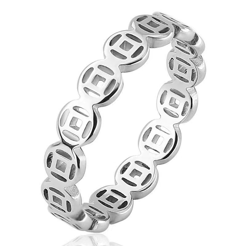 Vintage Titanium Steel Copper Ring Stainless Steel Fortune More Wealth Transfer Ring 18K Gold Index Finger Men's And Women's Tail Ring Application Scenario