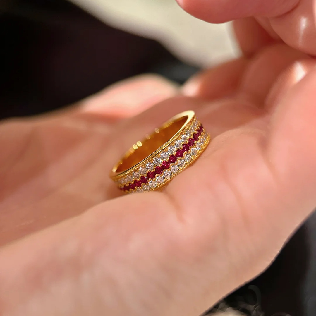 Retro zodiac year red corundum row diamond ring, heavy craftsmanship, high-end feel, exquisite and fashionable, light luxury ruby row ring for women Specification image