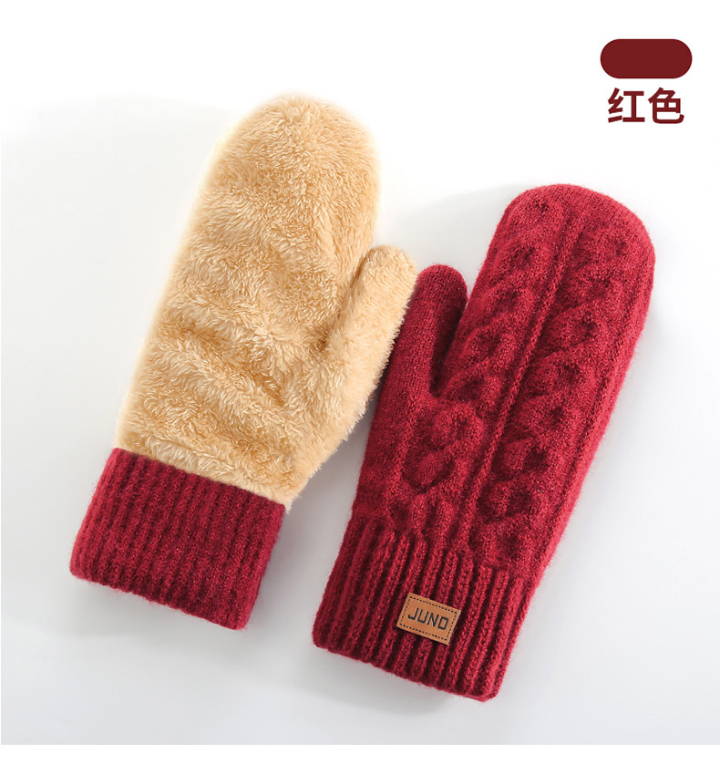 新款冬季女士保暖手套加绒加厚连指手套包套双层包指滑雪针织手套详情24
