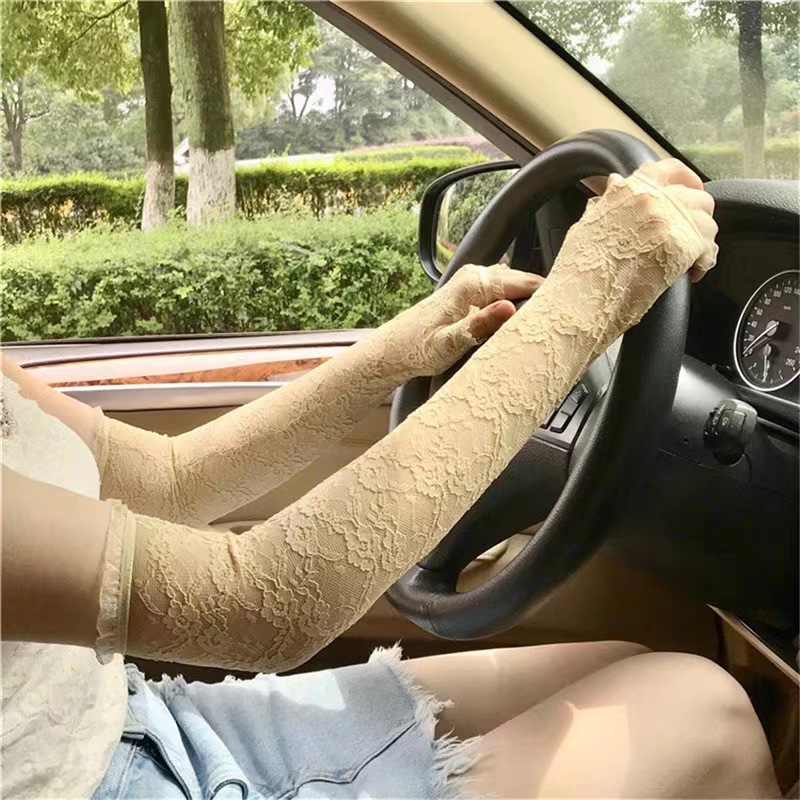 Manga de verano largo de encaje protección solar conductor medio dedo cordón de protección uv ladies sexy guantes de cena Specification image