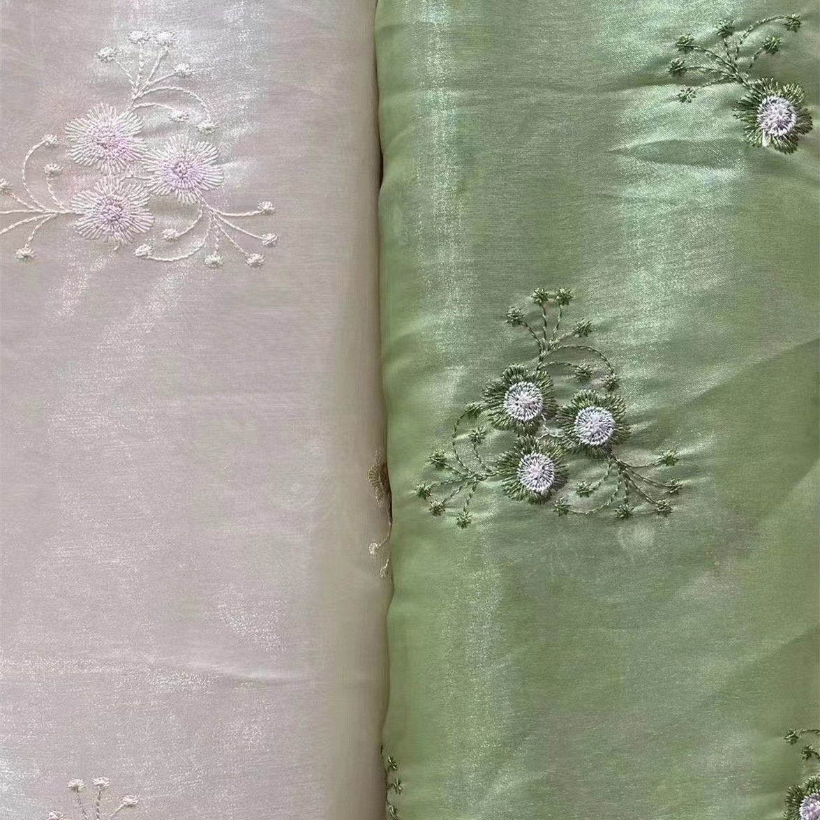 Hongli Technology HLJC-755 computer embroidery Spring and Summer new Girls' Lily segment small flower embroidery fabric, fresh and simple women's dress, Hanfu embroidery fabric, supports cut rice sample, available for stock supply or customization Application Scenario