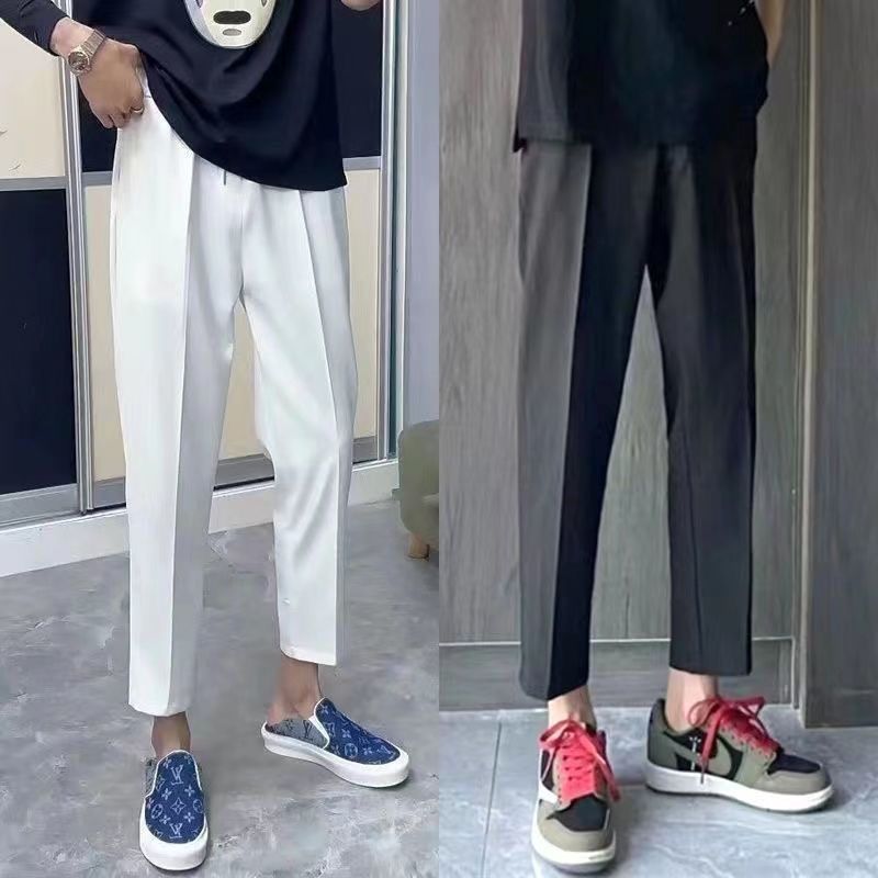 Summer thin trendy brand Black Knight mini dress pants, social spirit, trendy small feet, straight leg, 9-inch casual pants for men details Picture