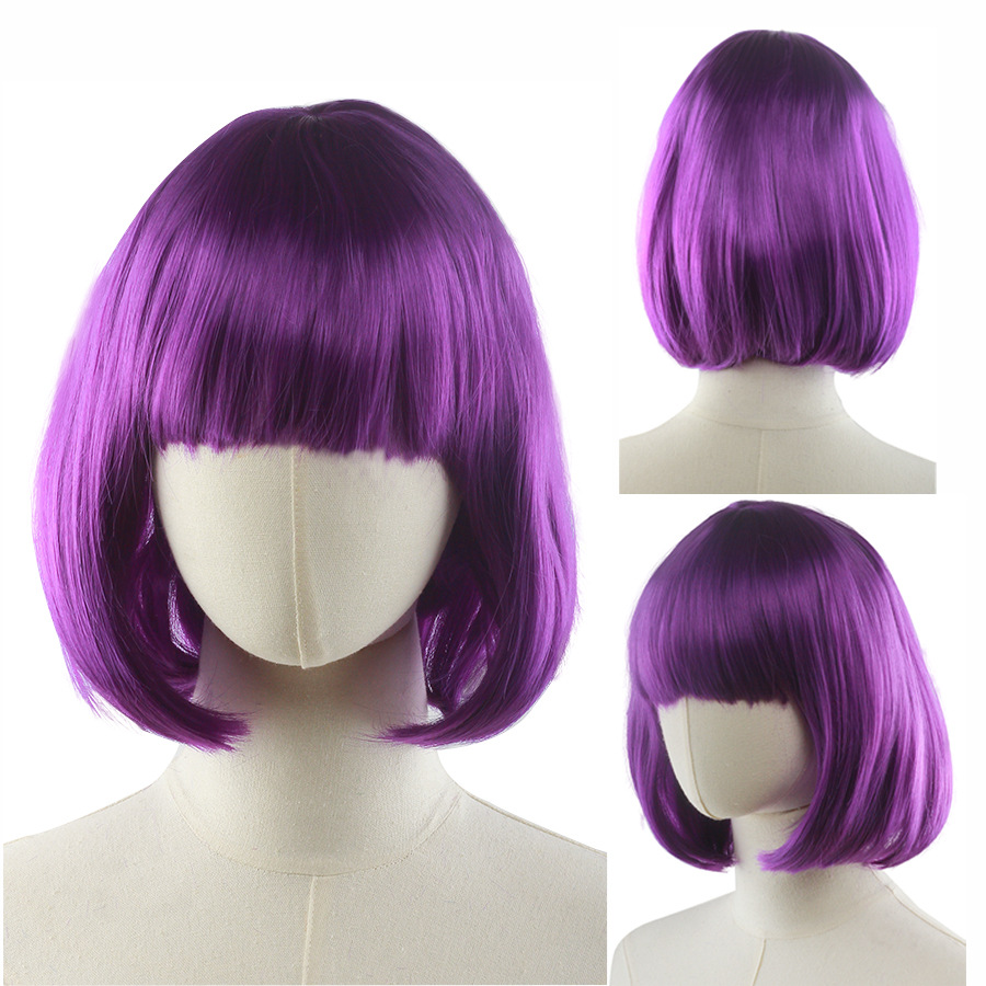 Cos动漫假发彩色短直发 工厂批发波波头彩色假发 学生头假发详情4