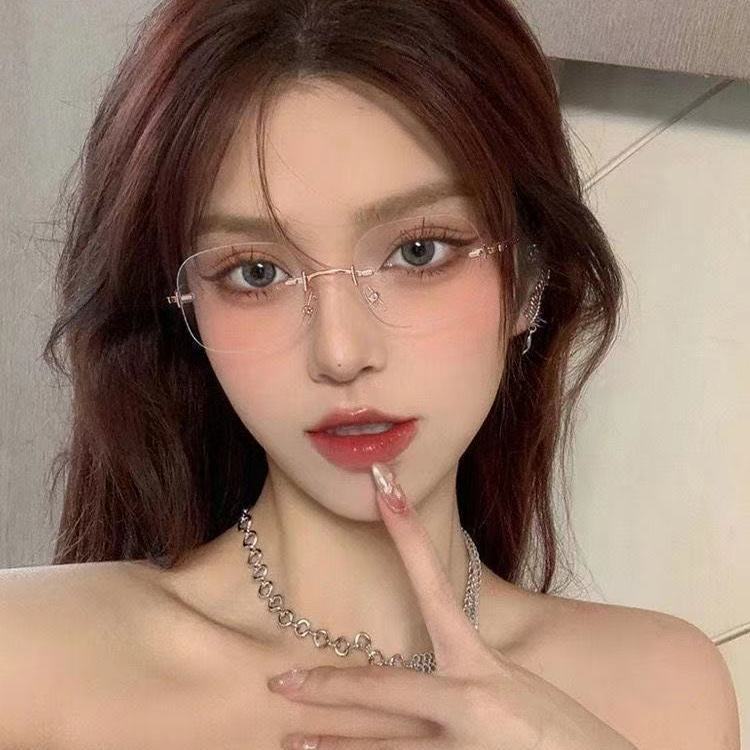 jennie同款防蓝光近视眼镜无框复古平光镜纯欲风无框韩版近视镜