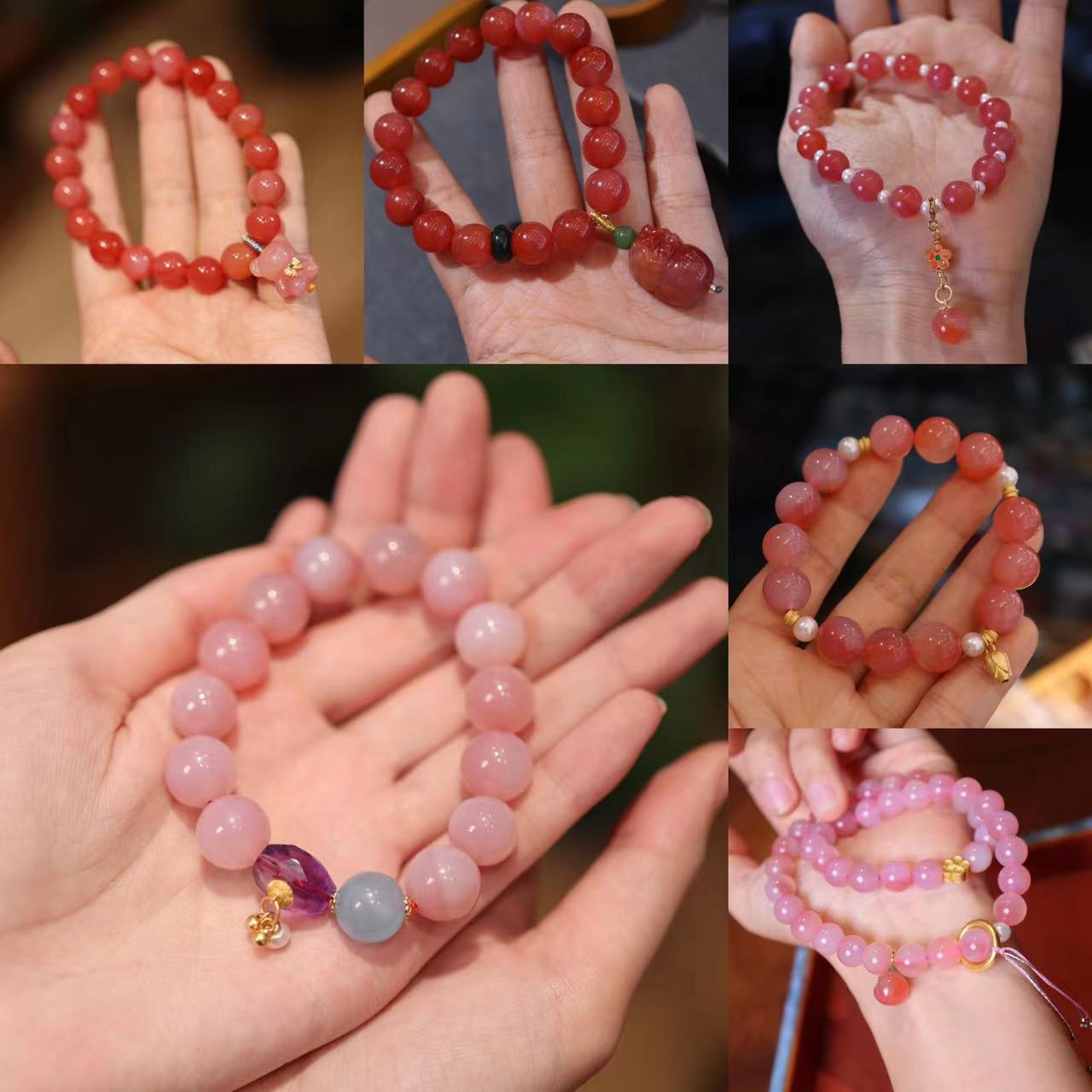 Natural salt source agate single-loop bracelet, women's pearl pendant, beaded bracelet, retro style, collection of bracelets for your girlfriend