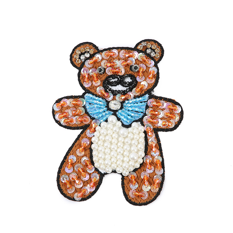 Wholesale Hand Beaded Embroidered Sequins Bear Cloth Patch Clothing Bags Diy Personality Fashion Decorative Torn Patches Item Picture