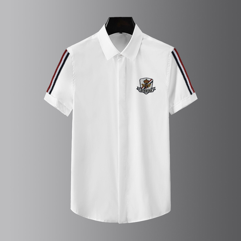 Summer new men's slim-fit Tencel cotton no-iron fashionable business shirt, short-sleeved men's shirt with webbing badge