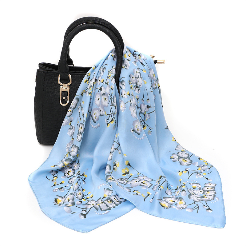 Square Scarf Square 70Cm Satin Style Silk Scarf Floral Print Fashion Ladies Gift Silk Scarf Wholesale details Picture