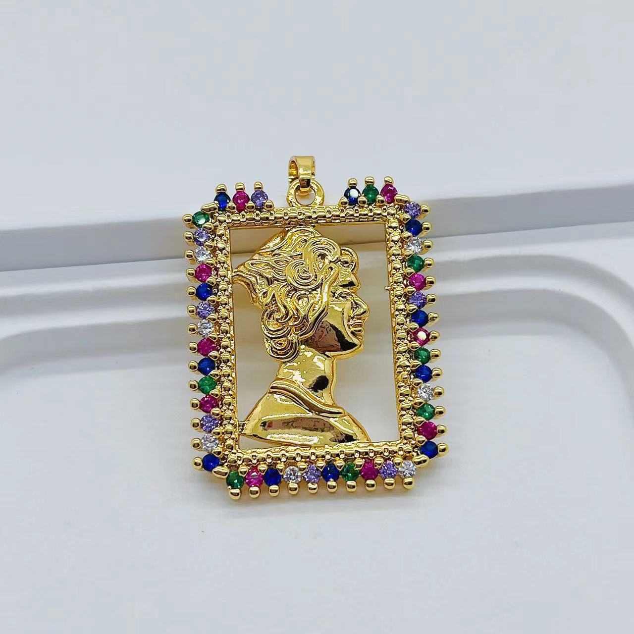 A new cross-border product from Europe and America, a copper-plated real gold slightly inlaid zircon jewelry, a versatile rectangular hollowed-out human figure pendant with a niche design Application Scenario
