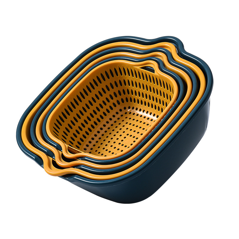Double-layer vegetable washing basket, household kitchen plastic draining basket, thickened vegetable washing basin with LOGO printing, living room fruit plate Item Picture